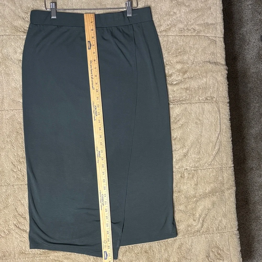 Vince Dark Olive Green Asymmetrical Pull On Faux Wrap Midi Skirt Size M